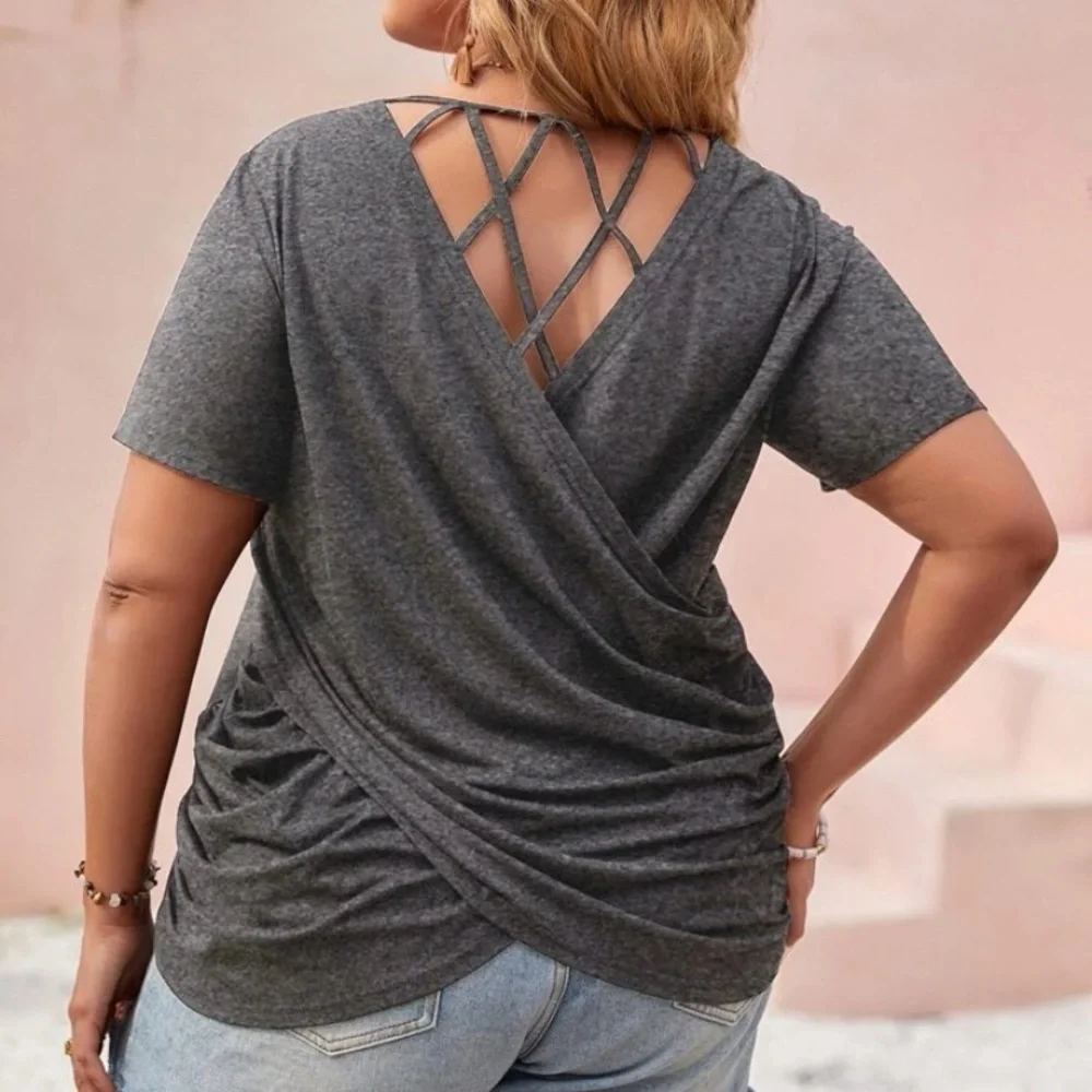 NWOT Grey Top with Crisscross Back - Picture 1 of 6